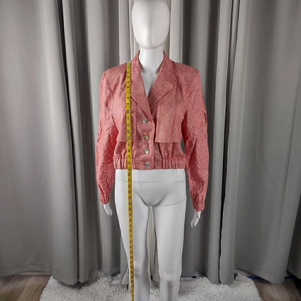 Doncaster Women's Red, White, Houndstooth, Linen Blend, Cropped Jacket Size 4